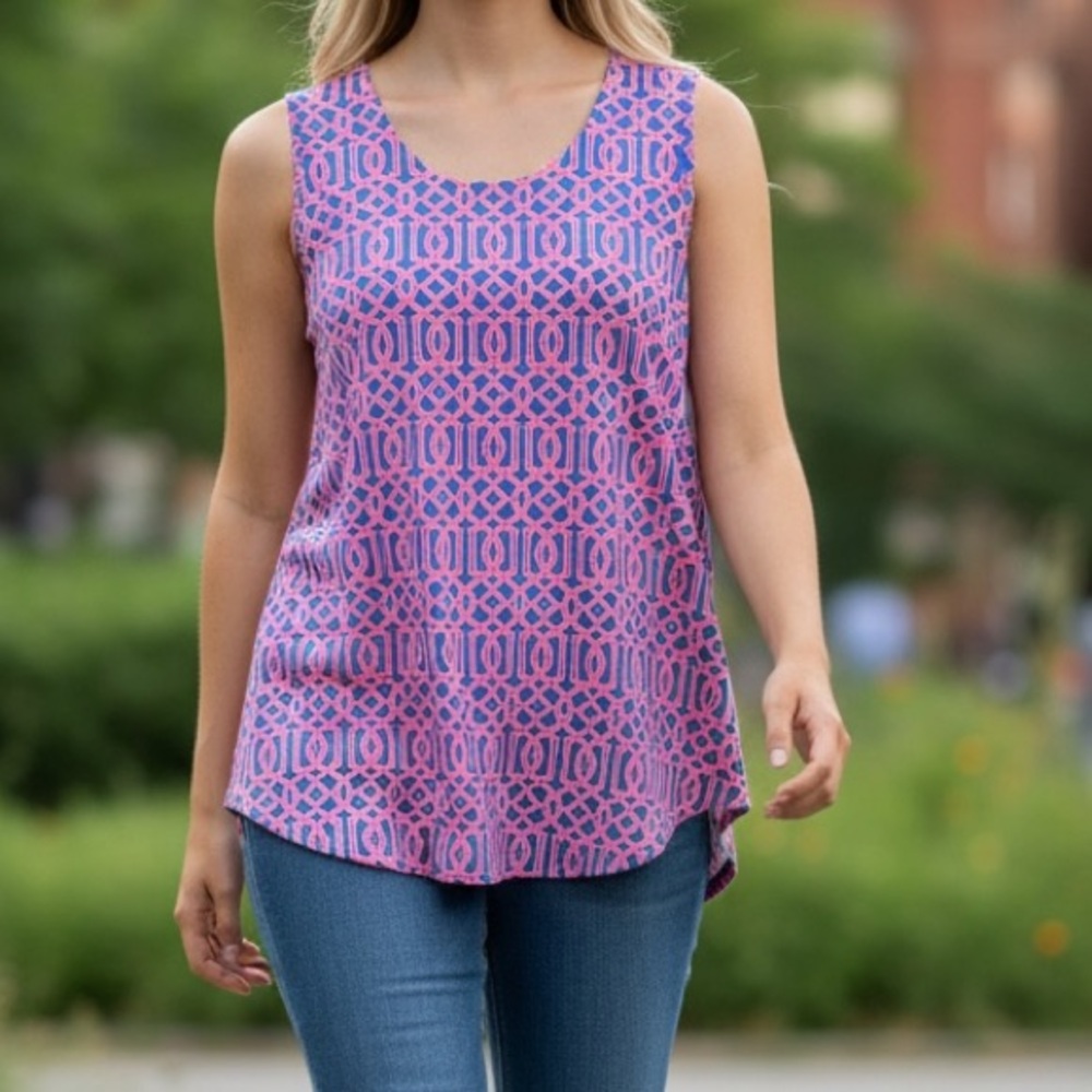 Lulu-B Geometric Pink and Blue Tank Top